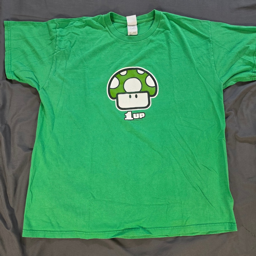 Vintage 2003 Nintendo Super Mario 1-Up Mushroom Green Graphic T-Shirt XL